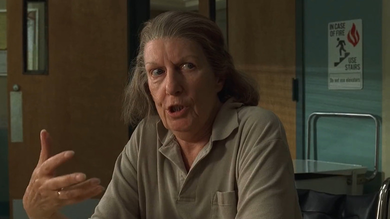 Nancy Marchand as Livia Soprano, speaking in a hospital on The Sopranos