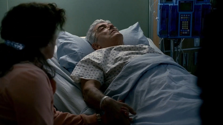 Frank Vincent as Phil Leotardo, lying in a hospital bed next to his wife on The Sopranos