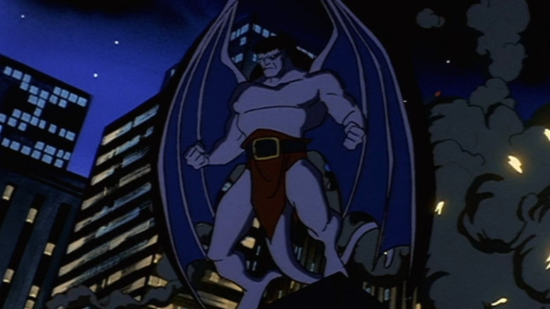 Goliath with an explosion behind him on Gargoyles