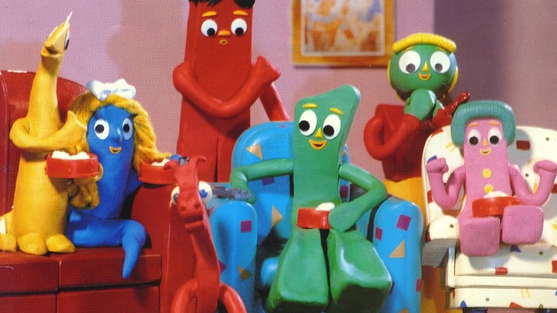 Gumby and fellow clay characters watch TV