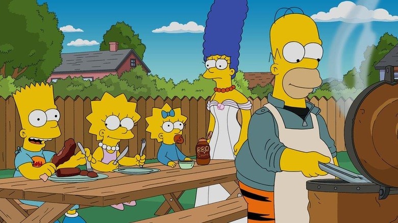 The Simpson family enjoys a barbecue in The Sinmpsons