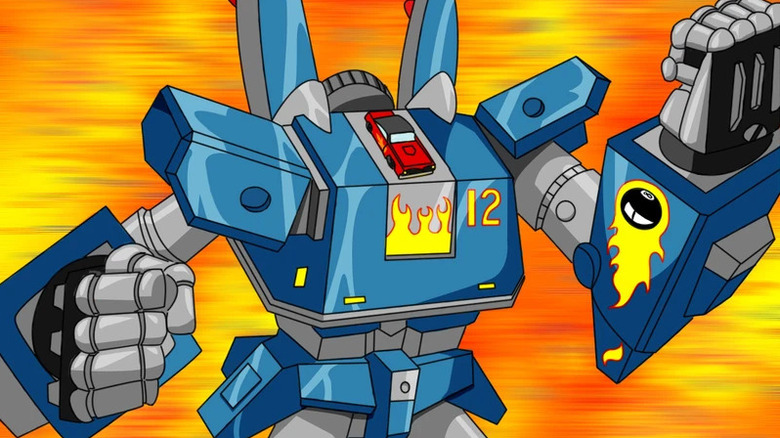 The XLR raises its fists in battle in Megas XLR