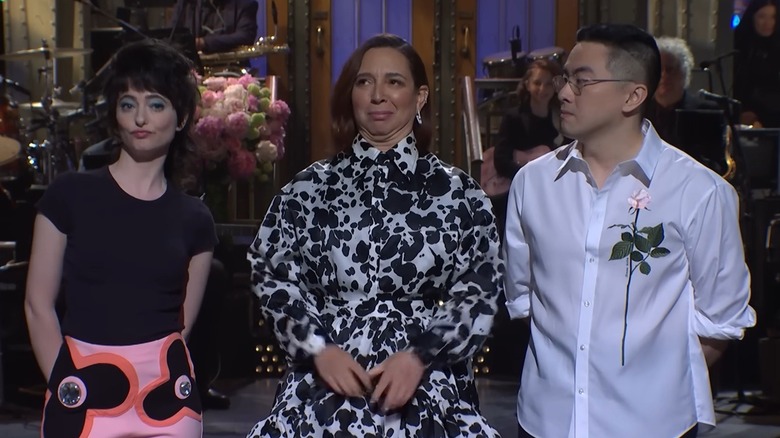 Sarah Sherman and Bowen Yang interrupt Maya Rudolph during a monologue