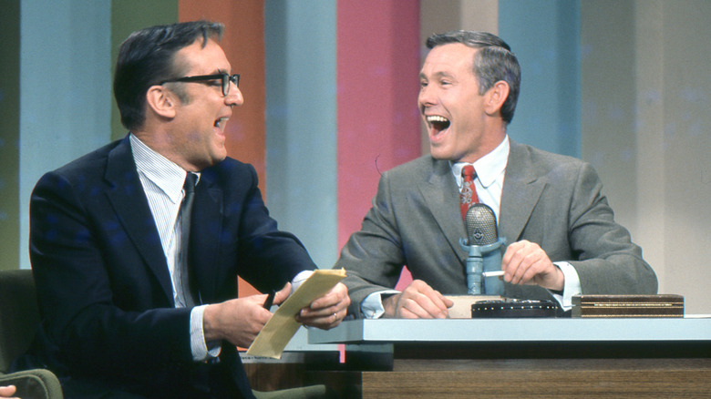 Steve Allen and Johnny Carson laughing together