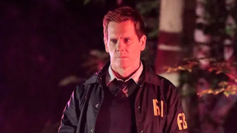 Kevin Bacon looking grim in FBI jacket as Ryan Hardy on The Following