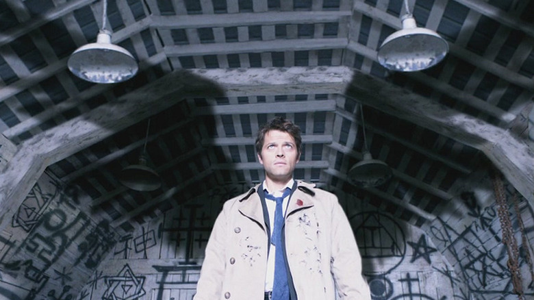 Misha Collins' Castiel with shadowy angel wings on Supernatural