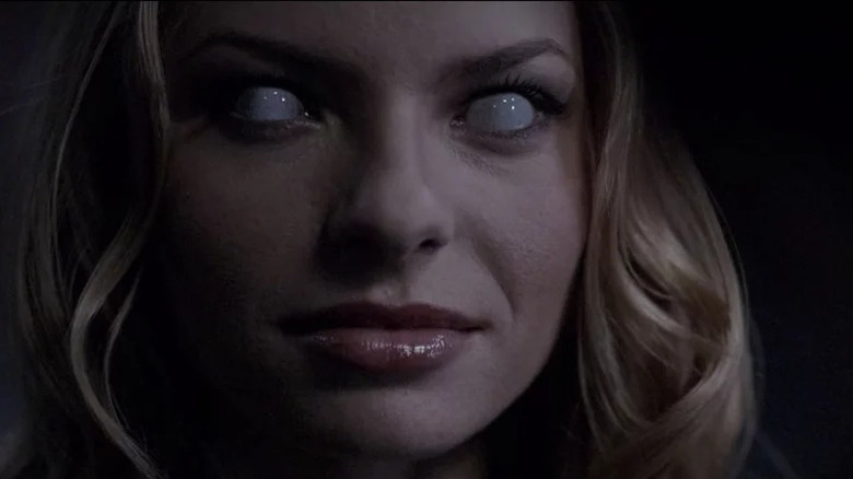 Katherine Boecher's Lilith with white eyes on Supernatural