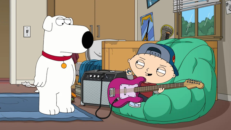 Brian (Seth MacFarlane) confronts a slacker Stewie (Seth MacFarlane) in Family Guy