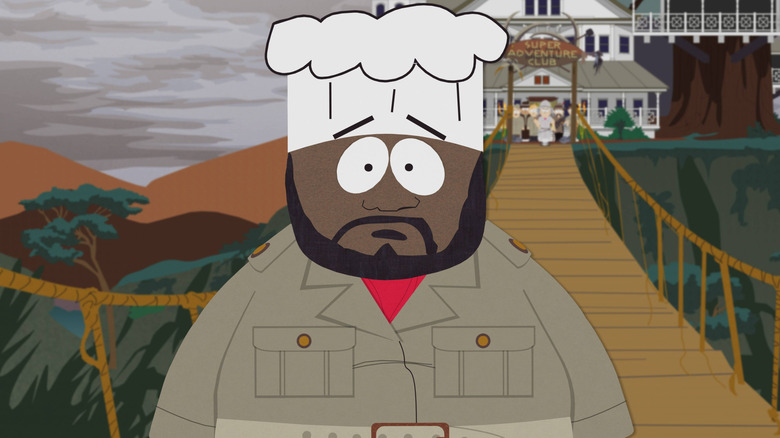 Chef standing on a rope bridge on South Park