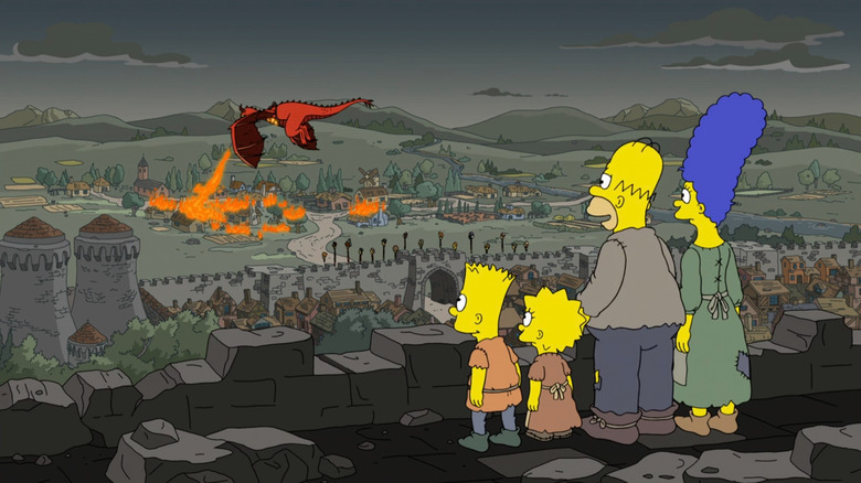 Dragon burning a village on The Simpsons