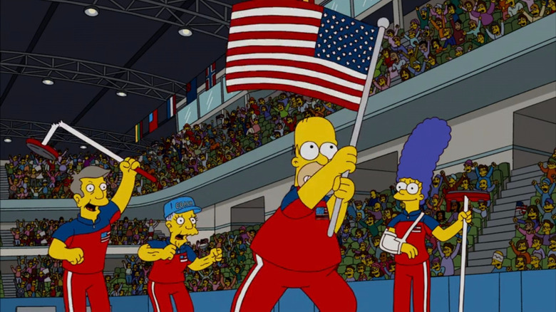 Homer waving an American flag on The Simpsons
