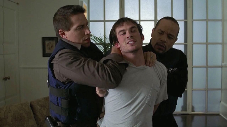 Dave (Harry Connick Jr.) and Fin (Ice-T) arresting Charlie (Ian Somerhalder) on Law & Order: Special Victims Unit