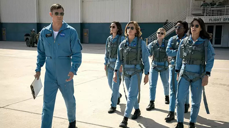 Ed Baldwin (Joel Kinnaman) leads a group of women in flight gear on For All Mankind