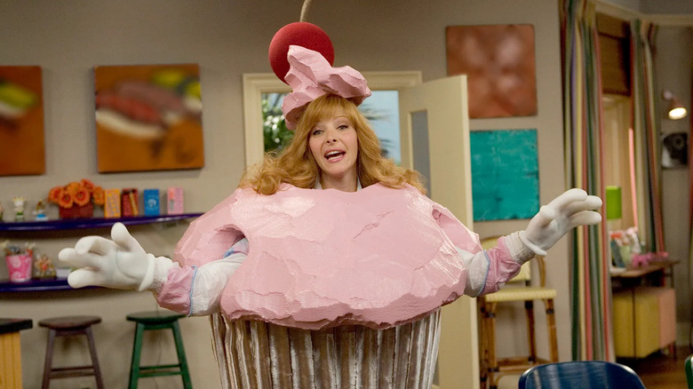 Valerie (Lisa Kudrow) in a cupcake costume on the set of Room & Bored on The Comeback