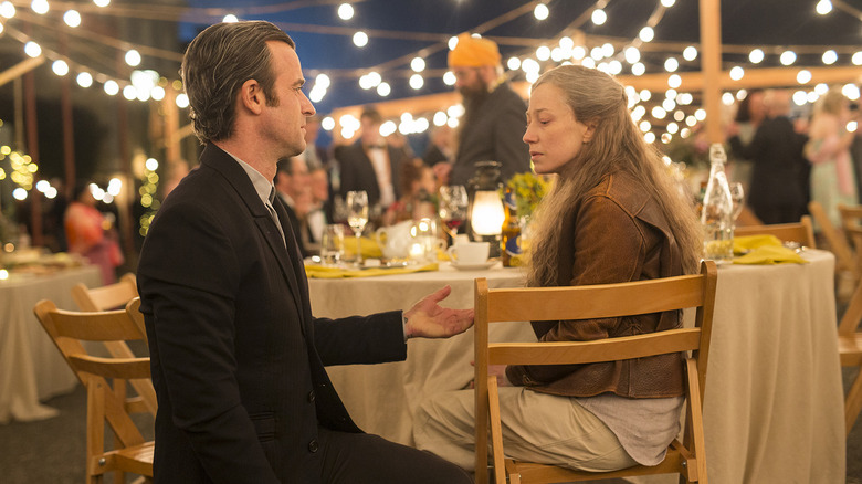 Kevin (Justin Theroux) asking Nora (Carrie Coon) to dance at a party on The Leftovers