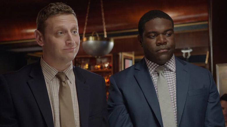 Tim Robinson and Sam Richardson as Tim Cramblin and Sam Duvet, posted up in a restaurant in Destroiters