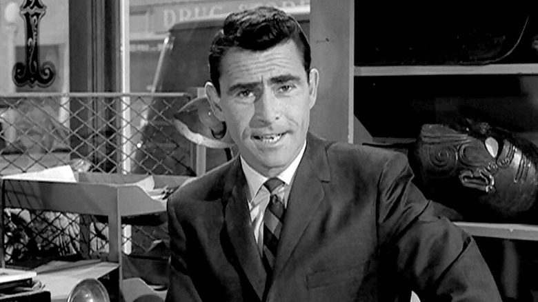 Rod Sterling, speaking to the camera on The Twilight Zone