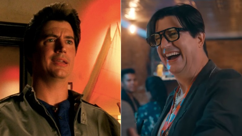 Split image of Ken Marino as Vinnie Van Lowe in Veronica Mars and Al with glasses in Running Point