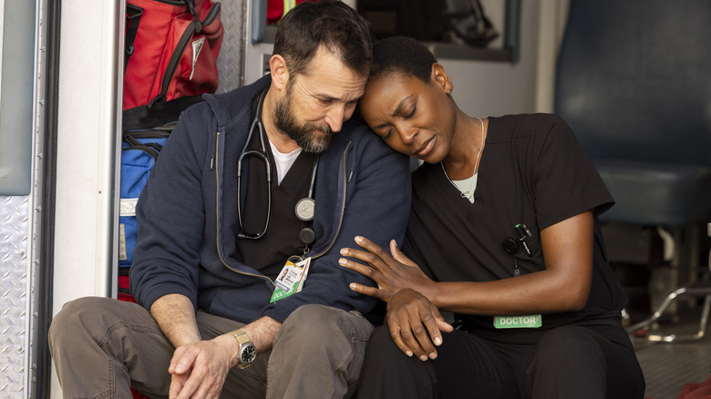 Dr. Robby and Dr. Collins console each other in "The Pitt" (2025-present)