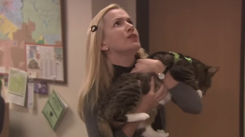 Angela preparing to toss Bandit into the ceiling to save him