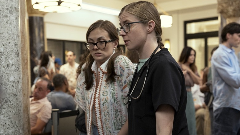 Tal Anderson as Becca and Taylor Dearden as Dr. Mel King on The Pitt