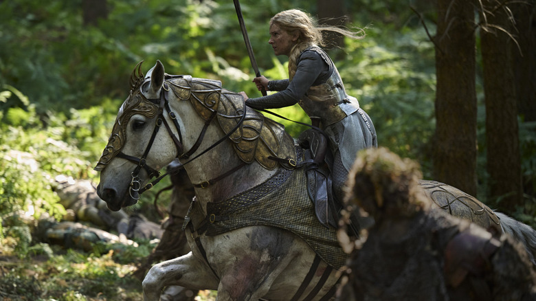 Galadriel on horseback in The Rings of Power Season 3
