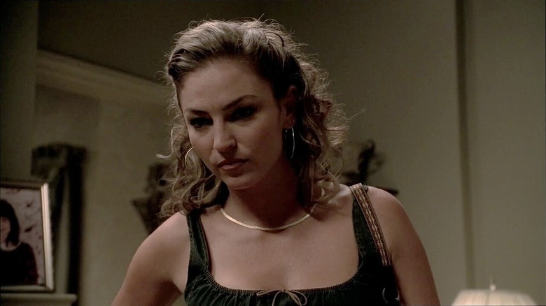 Drea de Matteo as Adriana La Cerva, looking upset in The Sopranos.
