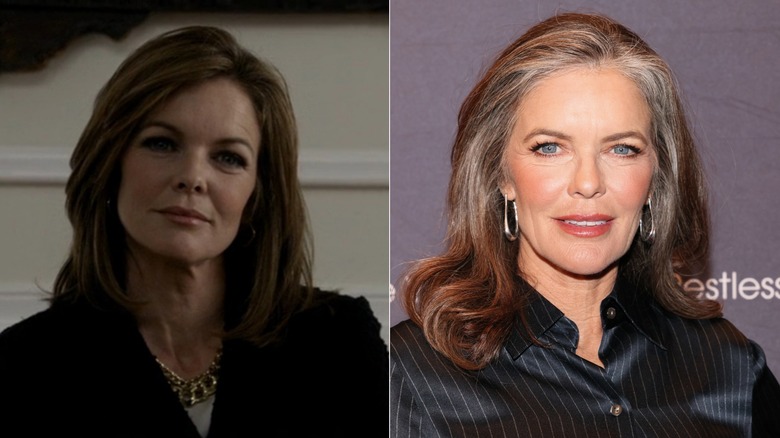 Left: Carol Lockwood interviewing pageant candidates in The Vampire Diaries. Right: Susan Walters on the red carpet.