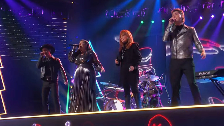 Reba McEntire and DEK of Hearts perform on the live Season 28 finale of The Voice