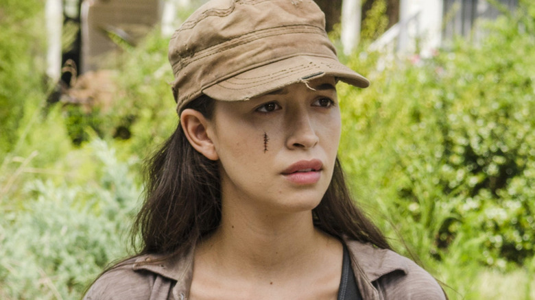 Christian Serratos as Rosita Espinosa, appearing concerned in The Walking Dead.