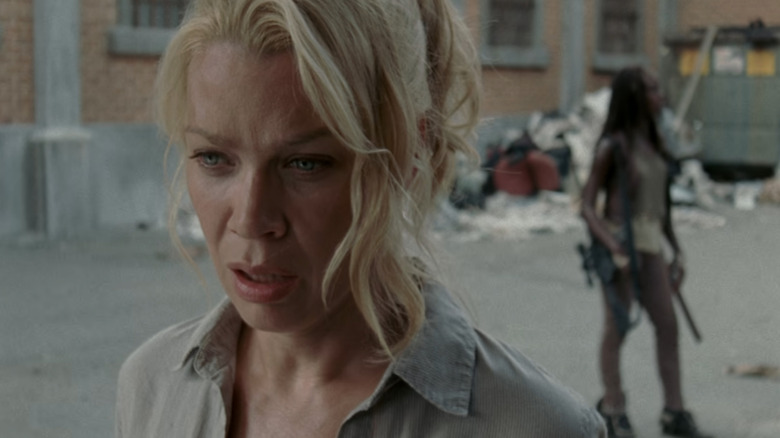 The Walking Dead, Andrea contemplating while Michonne stands behind her