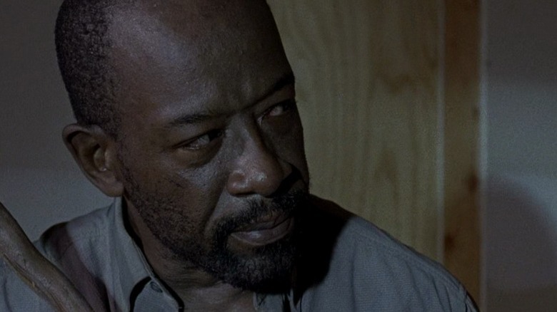 Morgan looking sternly to his left on The Walking Dead S6E8