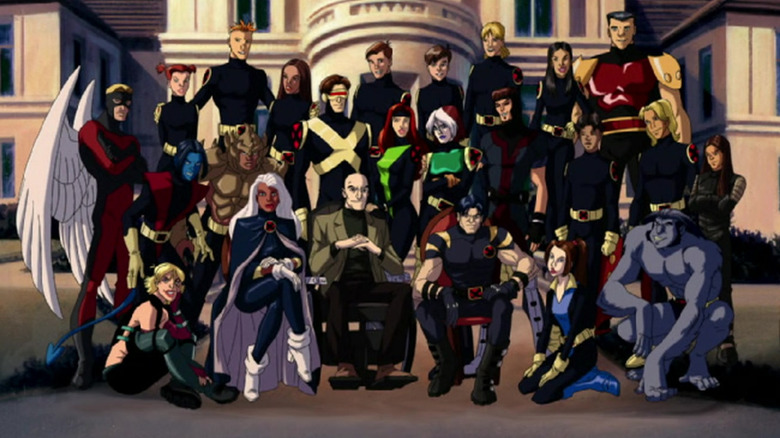 Professor X posing with the X-Men outside in X-Men: Evolution (2000)