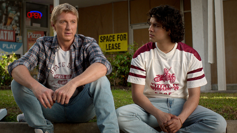 William Zabka as Johnny trains his unexpected stepson Miguel, played by Xolo Maridueña, in Cobra Kai.