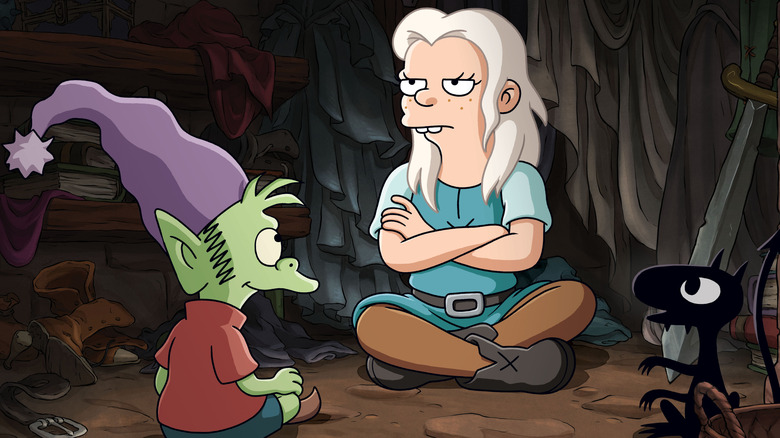 Elfo, Bean, and Luci take a breather in Disenchantment.