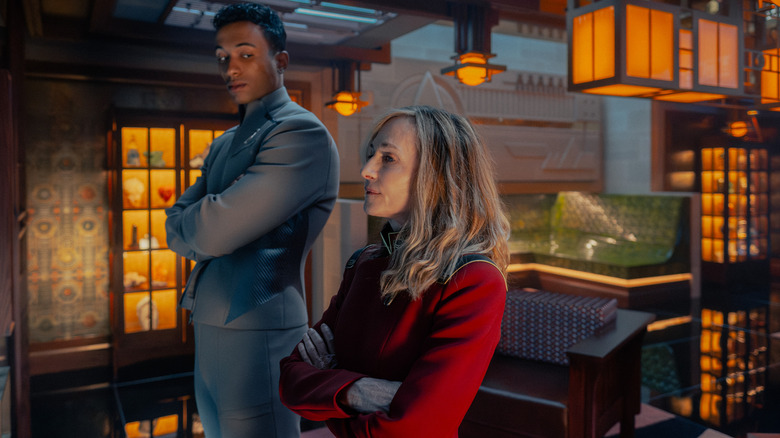 Sandro Rosta as Caleb forms an uneasy alliance with Holly Hunter's Nahla in Star Trek: Starfleet Academy.