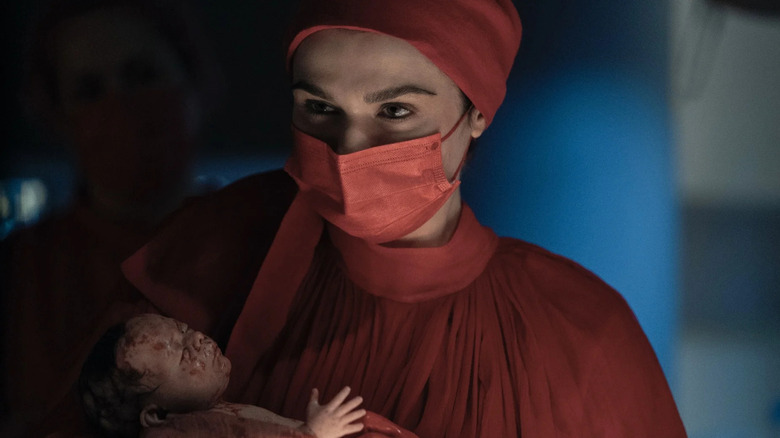 Rachel Weisz as Beverly Mantle, delivering a baby in Dead Ringers.