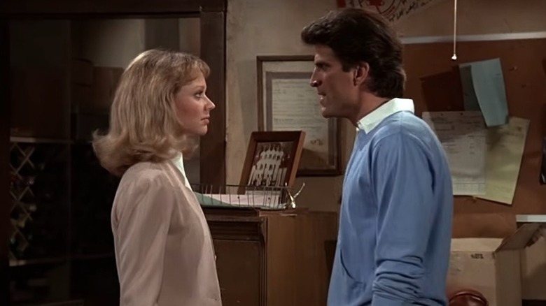 Sam and Diane are about to share their kirst kiss at Cheers bar
