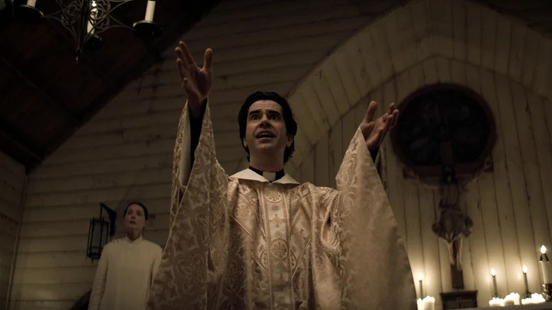 Hamish Linklater's Father Paul Hill giving a sermon on Midnight Mass
