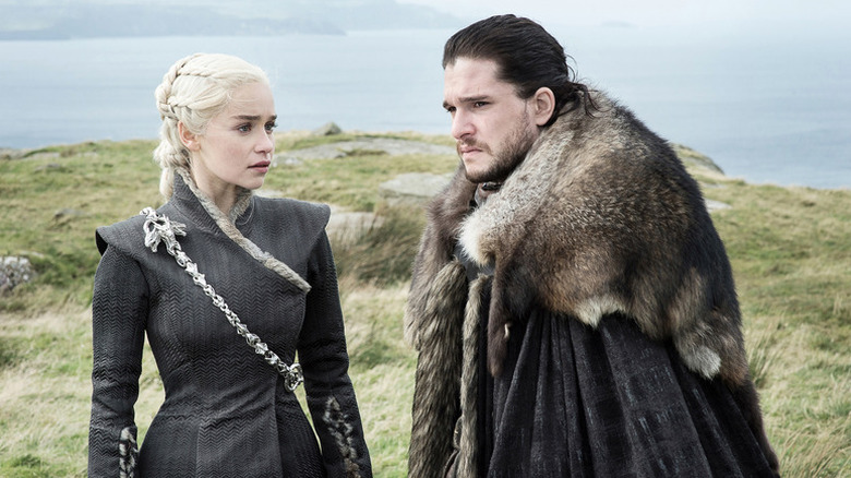 Emilia Clarke as Daenerys Targaryen and Kit Harington as Jon Snow in Game of Thrones