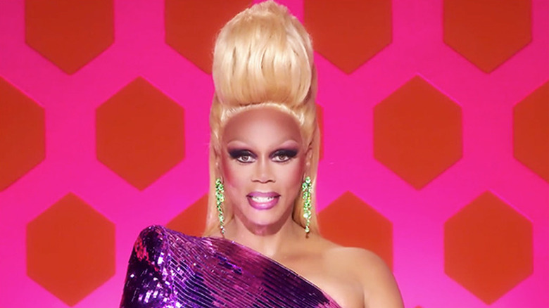 RuPaul with tall blonde wig in RuPaul's Drag Race