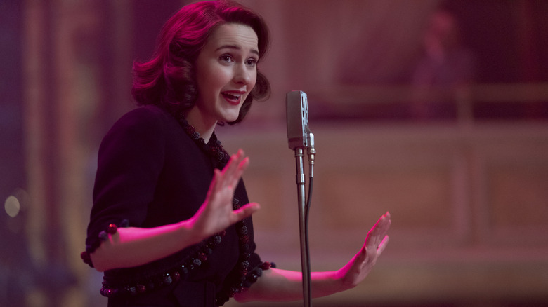 Midge Maisel (Rachel Brosnahan) performing stand-up comedy on The Marvelous Mrs. Maisel