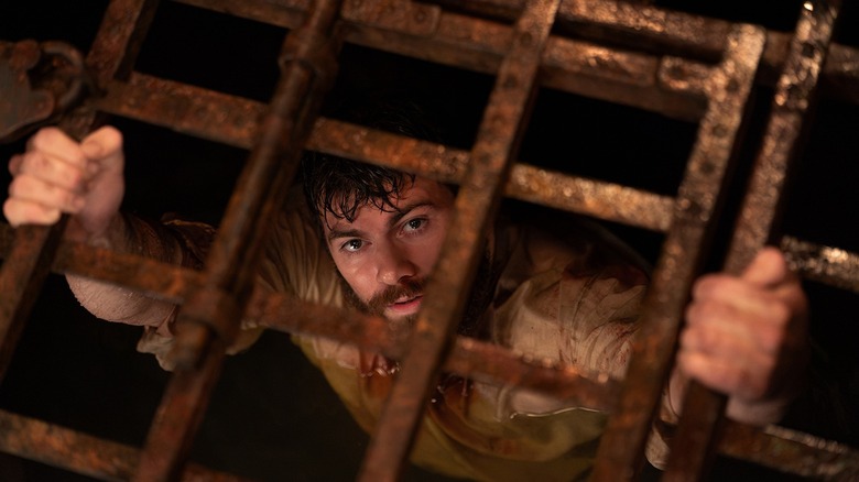 Sam Retford in a behind-the-scenes photo from Outlander: Blood of My Blood