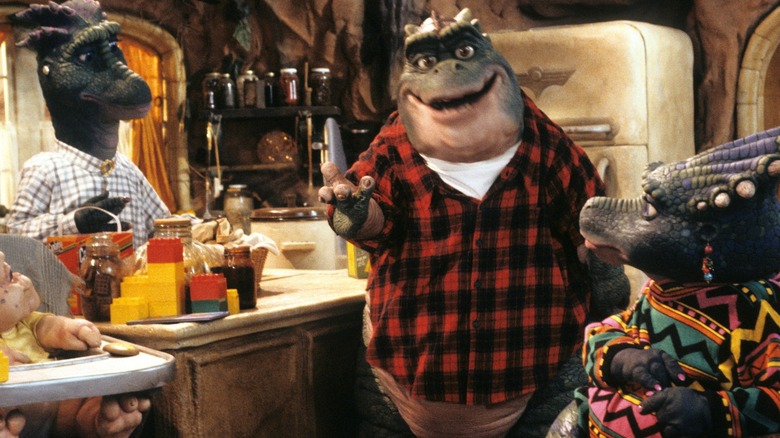 Characters from Dinosaurs in kitchen