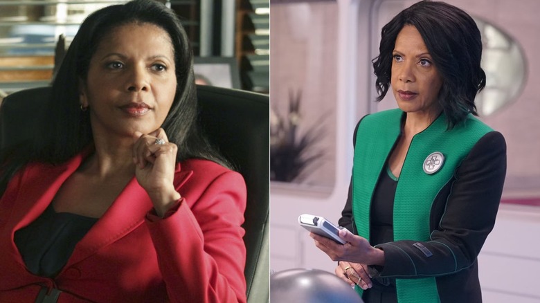 A side-by-side photo of Penny Johnson Jerald  in Castle and The Orville.