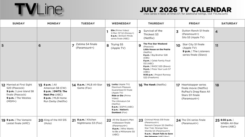 July 2026 TV Calendar