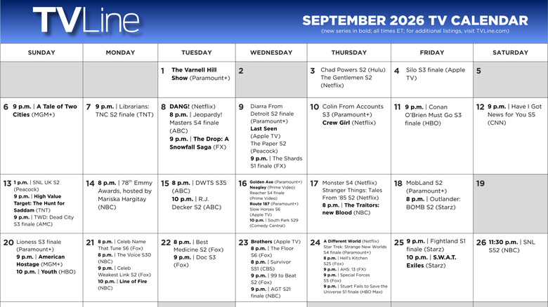 TVLine September 2026 TV Calendar
