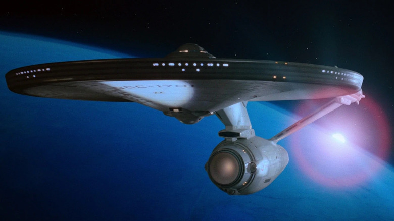 the USS Enterprise flying over a planet in "Star Trek: The Motion Picture" (1979)
