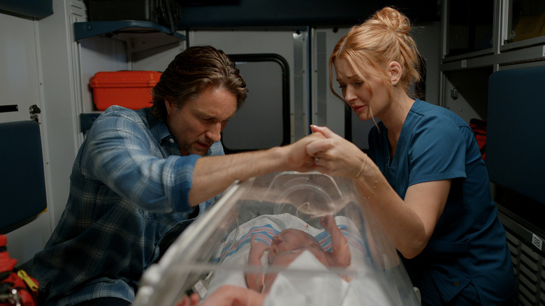 Mel and Jack and their baby on Virgin River