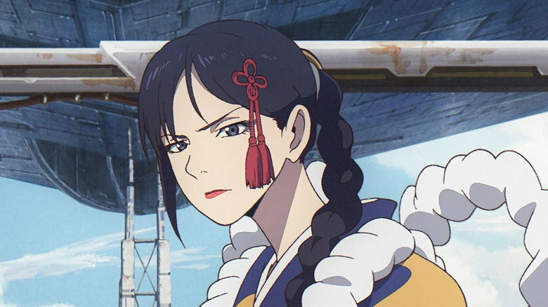 Ochô, scowling underneath a ship in Star Wars: Visions